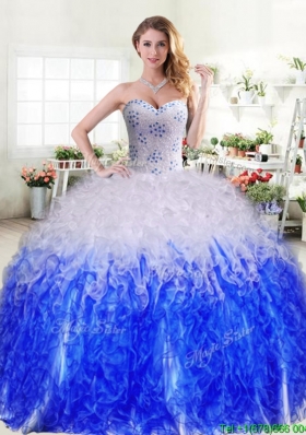 Best Selling Really Puffy Quinceanera Dress in Royal Blue and White