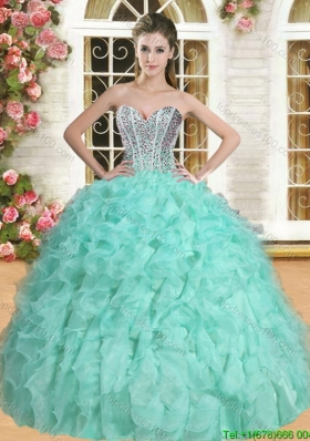 Exclusive Beaded and Ruffled Quinceanera Dress in Apple Green