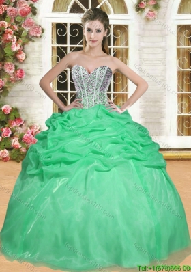 Latest Beaded and Ruffled Organza Quinceanera Dress in Spring Green