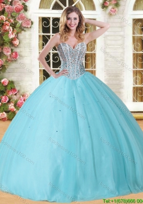 Visible Boning Beaded Bodice Tulle Sweet 16 Dress in Baby Blue