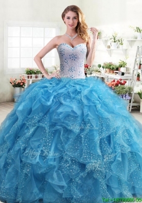 Exquisite Beaded and Ruffled Quinceanera Dress in Aqua Blue