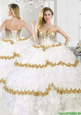 Gorgeous Beaded and Ruffled Layers Sweet 16 Dress in White