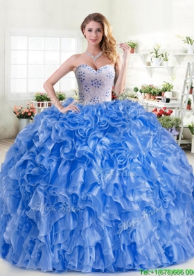 New Arrivals Beaded and Ruffled Blue Quinceanera Dress in Organza