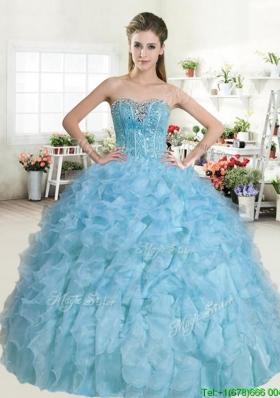 Popular Beaded and Ruffled Baby Blue Quinceanera Dress in Organza