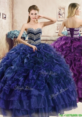 Pretty Big Puffy Navy Blue Quinceanera Dress with Beading and Ruffles