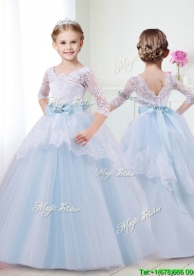 Affordable Scoop Half Sleeves Girls Party Dress with Lace and Bowknot