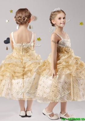 Latest Straps Little Girl Pageant Dress with Pick Ups and Hand Made Flowers