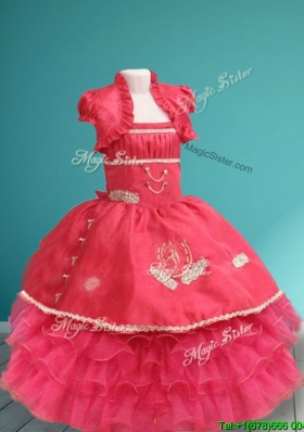 Lovely Spaghetti Straps Ruffled Layers and Applique Little Girl Pageant Dress in Organza and Taffeta