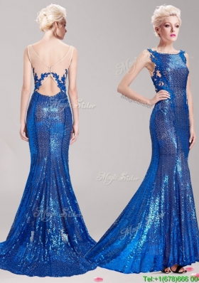 Gorgeous Square Sequined and Applique Prom Dress in Royal Blue