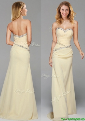 Romantic Beaded Side Zipper Light Yellow Prom Dress with Brush Train