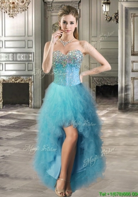 2016 Best Selling Beaded and Ruffled Tulle Prom Dress in Teal