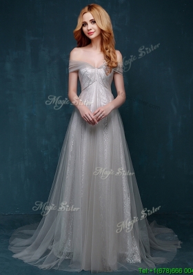 2016 New Off the Shoulder Bowknot Prom Dress with Brush Train