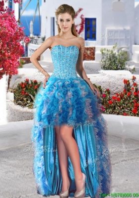 Beautiful High Low Organza Prom Dress with Beading and Ruffles