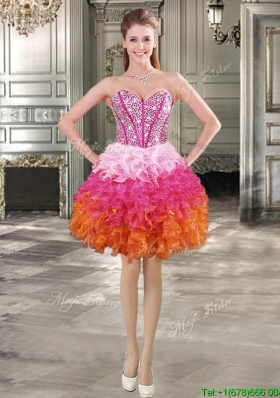 Latest Rainbow Short Prom Dress with Beading and Ruffles