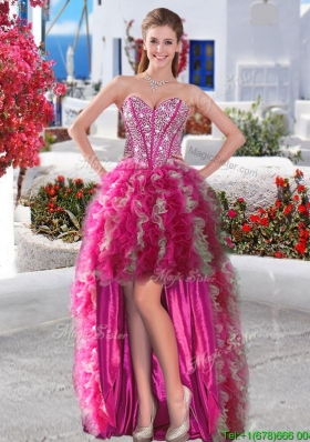 Sweet Beaded and Ruffled Organza Prom Dress in High Low