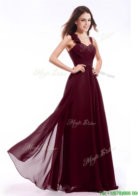 Hot Sale Straps Hand Made Flowers Evening Dress in Burgundy