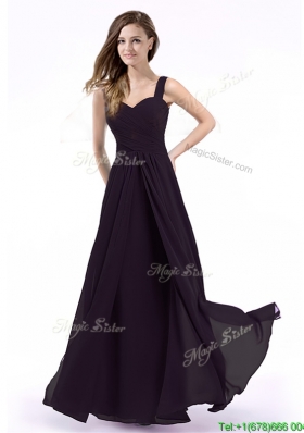 Perfect Straps Chiffon Purple Evening Dress with Hand Made Flowers