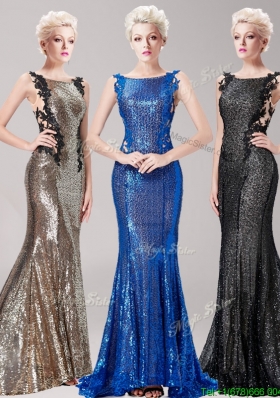 Discount Square Sequined and Applique Prom Dress with Brush Train