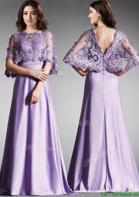 Hot Sale Scoop Half Sleeves Lace Evening Dress in Lavender