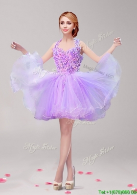 New Halter Top Lavender Prom Dress with Hand Made Flowers and Ruffles