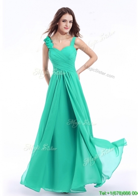 Perfect Straps Hand Made Flowers Evening Dress in Turquoise