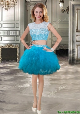 New Scoop Cap Sleeves Short Prom Dress with Beading and Ruffles