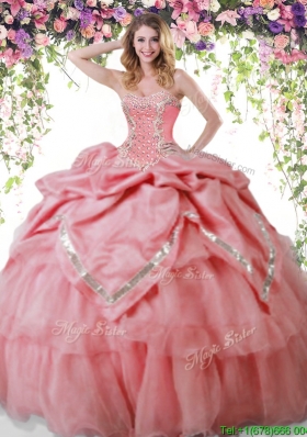 2017 Latest Watermelon Red Quinceanera Dress with Beading and Pick Ups