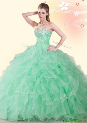 2017 Lovely Big Puffy Apple Green Quinceanera Dress with Beading and Ruffles