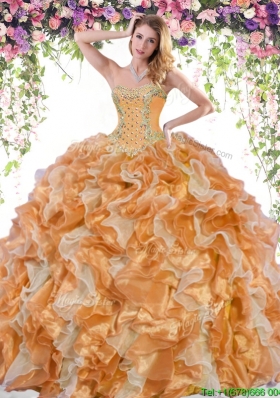 2017 Two Tone Organza Big Puffy Quinceanera Dress with Beading and Ruffles