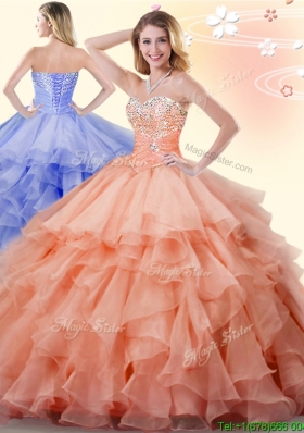 Exquisite Beaded and Ruffled Organza Quinceanera Dress in Orange