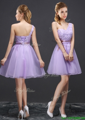 2017 Discount Lace Up One Shoulder Short Dama Dress with Appliques