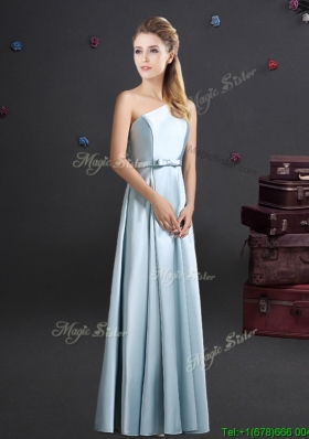 2017 Discount One Shoulder Long Dama Dress in Light Blue