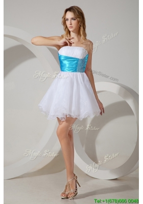 2017 New Arrivals Strapless White Prom Dress with Belt and Beading