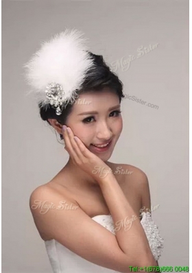 Modest White Headpieces with Beading and Feather