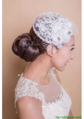 Popular White Headpieces with Rhinestone and Hand Made Flowers