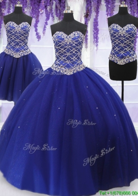 Elegant Really Puffy Beaded Bodice Detachable Quinceanera Dress in Royal Blue