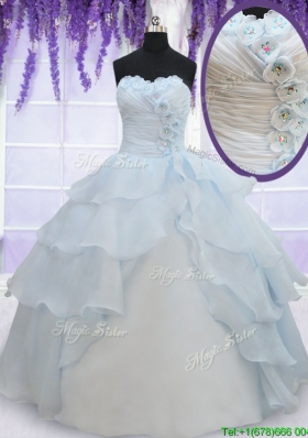 Pretty Light Blue Organza Quinceanera Dress with Appliques and Ruffled Layers