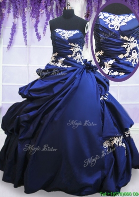 Sweet Strapless Applique and Pick Ups Royal Blue Quinceanera Dress in Taffeta