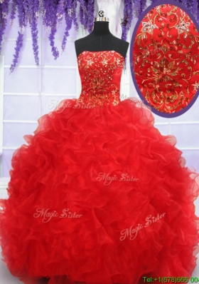 Exclusive Strapless Brush Train Quinceanera Dress with Beading and Ruffles