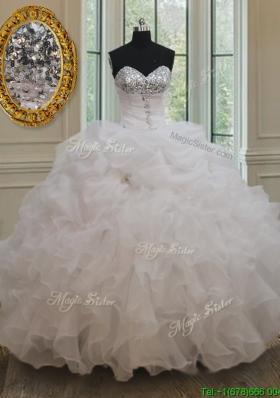 Gorgeous Sweetheart Bubble White Quinceanera Dress with Sequins and Ruffles