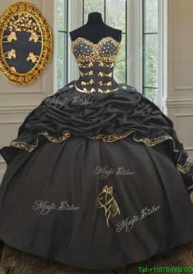 Wonderful Bubble Embroideried and Beaded Black Quinceanera Dress in Taffeta