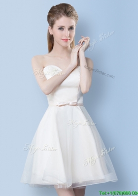 Affordable Bowknot Off White Bridesmaid Dress in Tulle for 2017