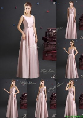 Hot Sale Empire Bowknot Long Bridesmaid Dress in Elastic Woven Satin