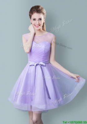 Romantic Scoop Bowknot Lavender Short Bridesmaid Dress in Tulle