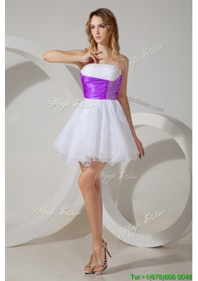 Top Selling White Short Dama Dress with Belt and Beading