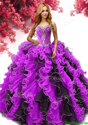 Best Two Tone Organza Quinceanera Dress with Beading and Ruffles