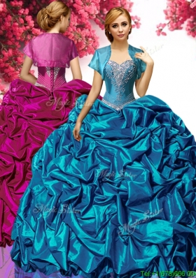 Latest Applique and Pick Ups Taffeta Quinceanera Dress in Teal
