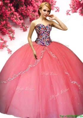 Romantic Beaded Bodice and Ruffled Quinceanera Dress in Coral Red