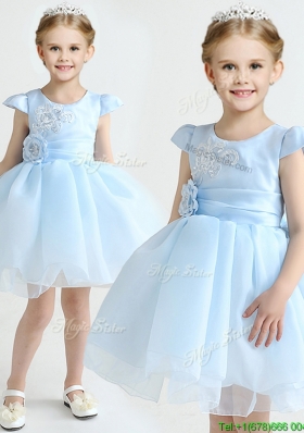 Hot Sale Applique and Bowknot Flower Girl Dress in Light Blue