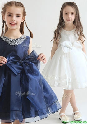 2017 New Scoop Beaded Top and Bowknot Flower Girl Dress in Organza